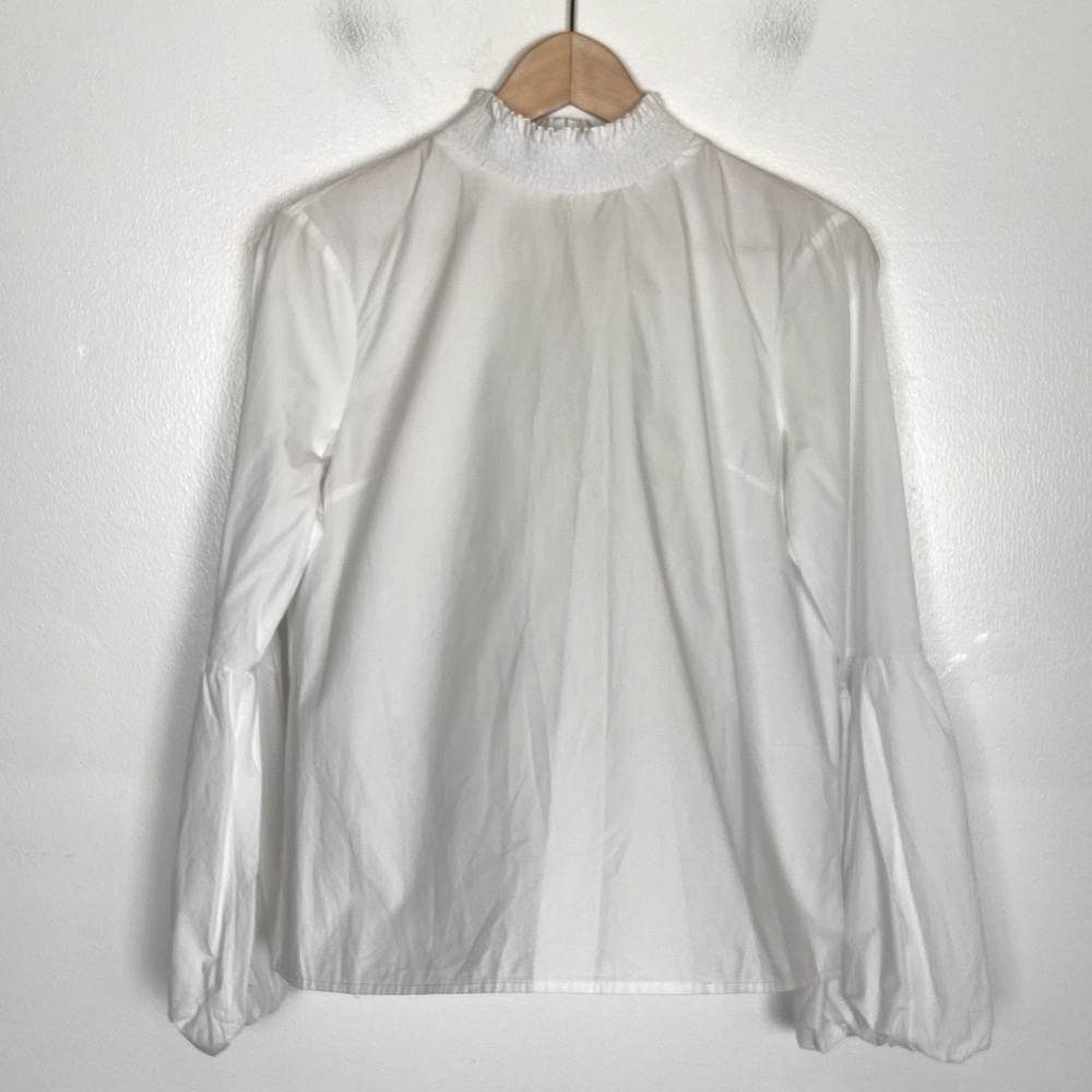 English Factory Mock Neck Bell Sleeve Top Size M White Long Sleeves Preppy